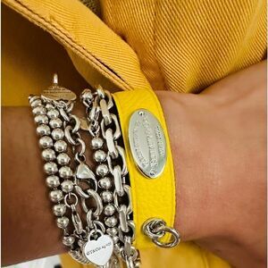 Return To Tiffany & Co Narrow Yellow Leather Bracelet, S/M, Silver